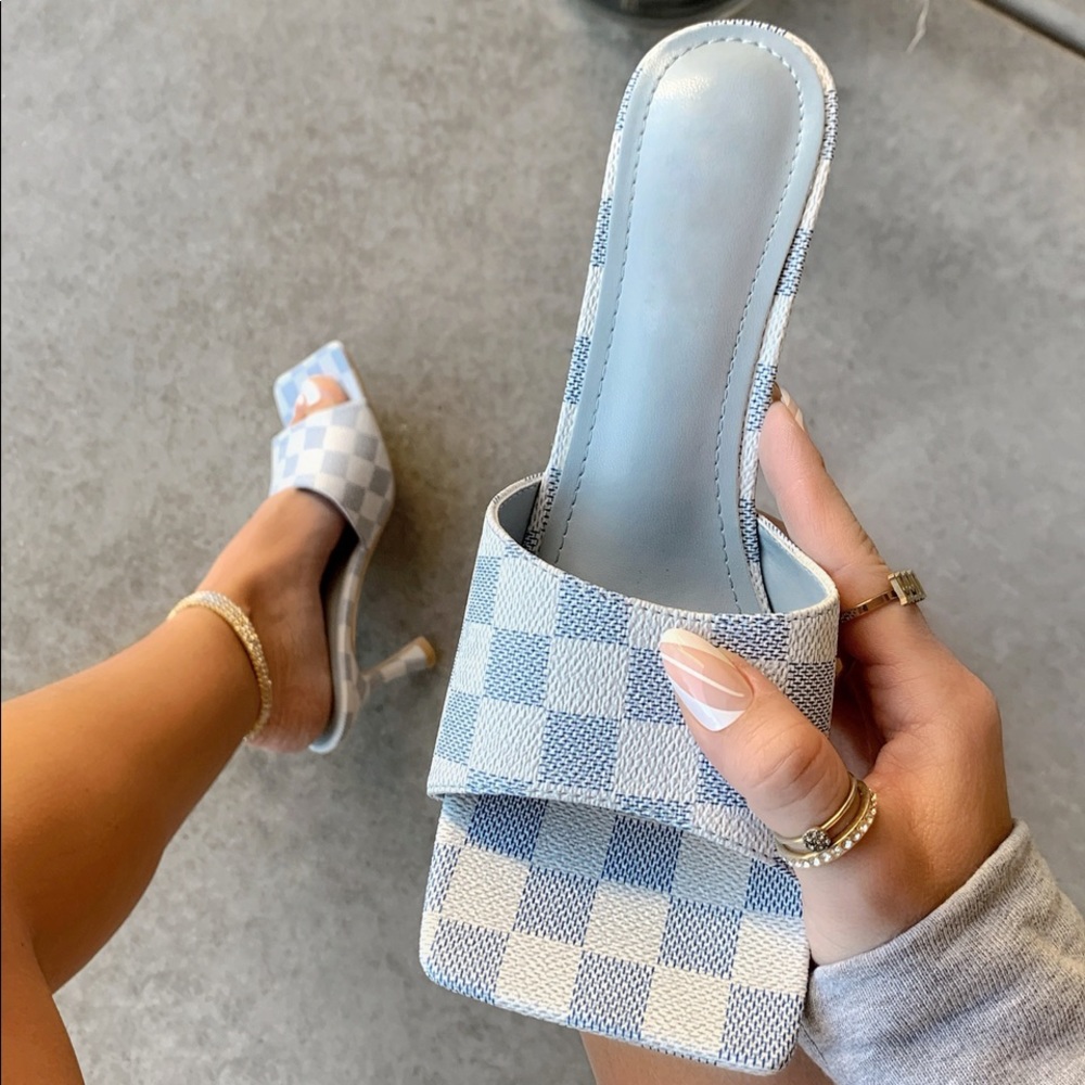 Blue monogram mule heel